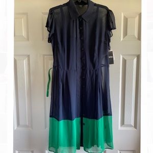 NWT- Navy + Green Button Midi Dresss